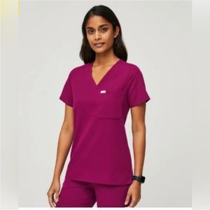 Figs dark magenta scrub top